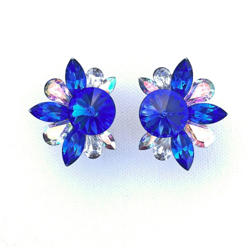 Blue and Aurora Borealis Statement Earrings